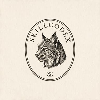 SkillCodex printer's mark, engraved lynx in a medallion