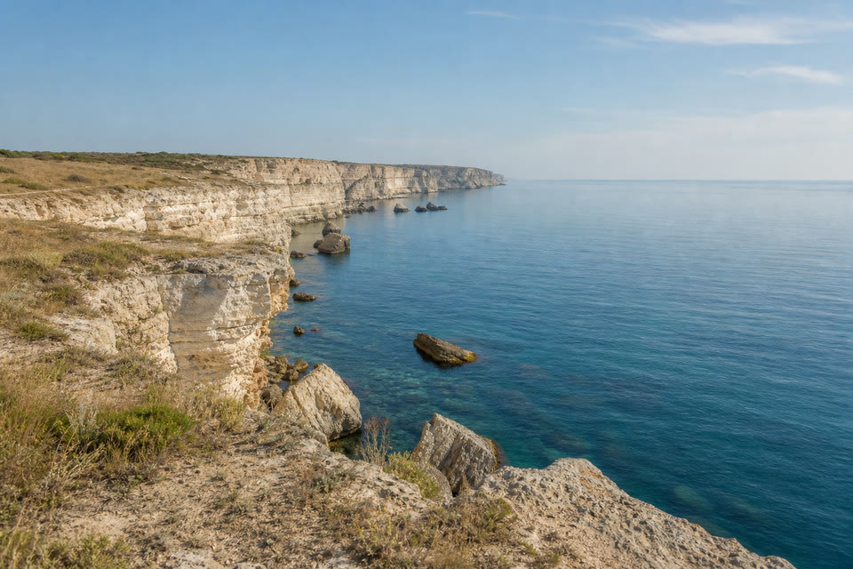 Falaises claires au bord de la mer